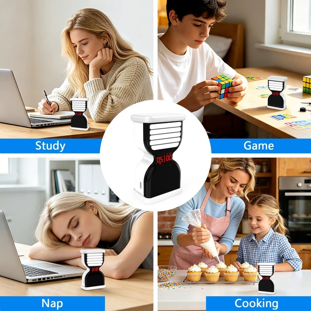 Alt view image 7 of 7 - Digital Hourglass Timer for Productivity, Visual Countdown with Flight Flow | 5/25Min Preset, Custom Countdown, On/Off, Rechargeable, Silent, Desk Flip Hourglass Timer for ADHD Gift Study, Work,