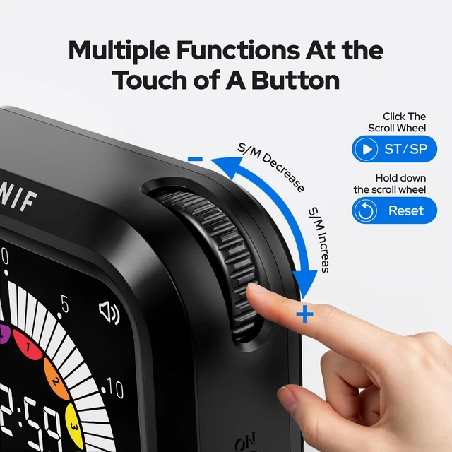 Alt view image 3 of 7 - Visual Timer for Kids with Color Display Kitchen Timer 1500mAh Battery | Memory Function Scroll Wheel Control, Magnetic Back with Stand, Up to 12h59m Countdown, Kitchen, Study & Classroom