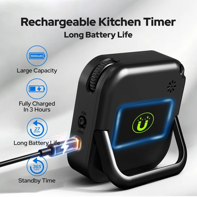 Alt view image 4 of 7 - Visual Timer for Kids with Color Display Kitchen Timer 1500mAh Battery | Memory Function Scroll Wheel Control, Magnetic Back with Stand, Up to 12h59m Countdown, Kitchen, Study & Classroom