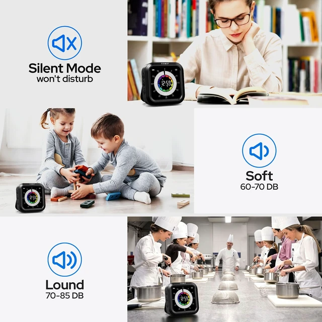 Alt view image 5 of 7 - Visual Timer for Kids with Color Display Kitchen Timer 1500mAh Battery | Memory Function Scroll Wheel Control, Magnetic Back with Stand, Up to 12h59m Countdown, Kitchen, Study & Classroom