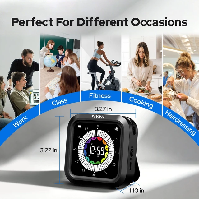 Alt view image 7 of 7 - Visual Timer for Kids with Color Display Kitchen Timer 1500mAh Battery | Memory Function Scroll Wheel Control, Magnetic Back with Stand, Up to 12h59m Countdown, Kitchen, Study & Classroom