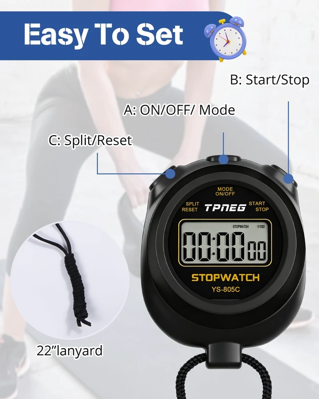 Alt view image 3 of 6 - Simple Stopwatch Timer - Easy to Use, Set Up, Read, and Carry - Large Display - On/Off, AAA Battery, No Hourly Beep - Ideal for Kids, Track and Field, Sports, Classroom - Stopwatches for Coaches