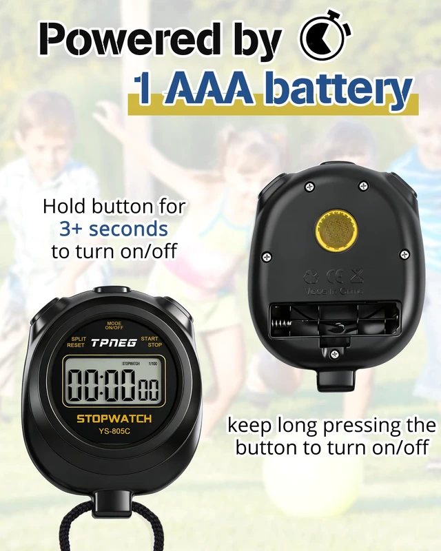 Alt view image 4 of 6 - Simple Stopwatch Timer - Easy to Use, Set Up, Read, and Carry - Large Display - On/Off, AAA Battery, No Hourly Beep - Ideal for Kids, Track and Field, Sports, Classroom - Stopwatches for Coaches