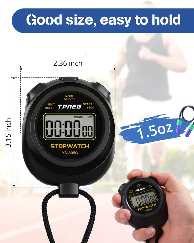 Alt view image 5 of 6 - Simple Stopwatch Timer - Easy to Use, Set Up, Read, and Carry - Large Display - On/Off, AAA Battery, No Hourly Beep - Ideal for Kids, Track and Field, Sports, Classroom - Stopwatches for Coaches