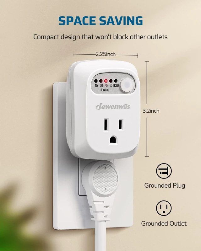 Alt view image 7 of 7 - Indoor Countdown Timer Outlet, 15/30/45/60min Settings | 2 Pack, Auto Shut Off, 125V/15A Resistive/1000W Tungsten, 3 Prong, 1/3 HP, Safety Outlet for Seasonal Decor, Coffee Pot