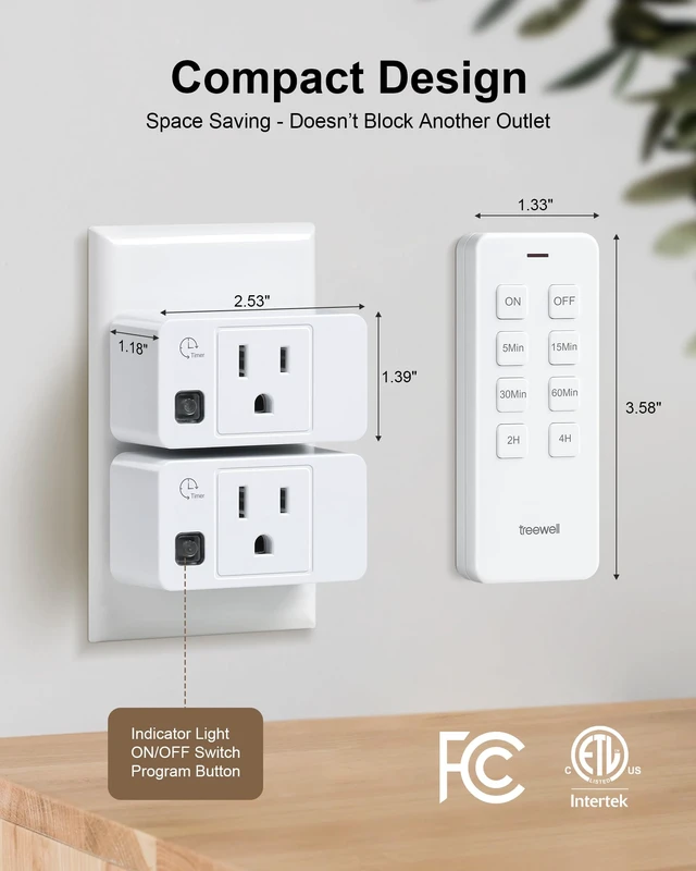 Alt view image 6 of 7 - Remote Control Outlet with Countdown Timer, Portable Magnetic Switch | 5Min/15Min/30Min/60Min/2H/4H Countdown Timer, 200FT Wireless Range, Mini Plug, 15A/1875W, for Lamp/Light/Household Appliances