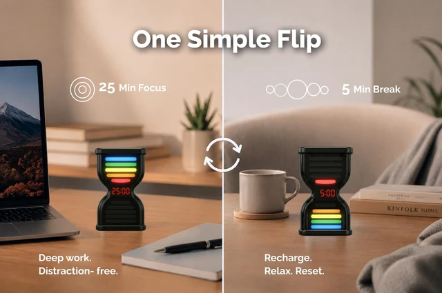 Alt view image 3 of 7 - Pomodoro Timer for Productivity, Visual Countdown with Light Flow, Flip Timer 25/5 min, Custom Countdown Count-up, USB-C Rechargeable, Silent, Study for Kids Students ADHD Gift Work Classroom Office