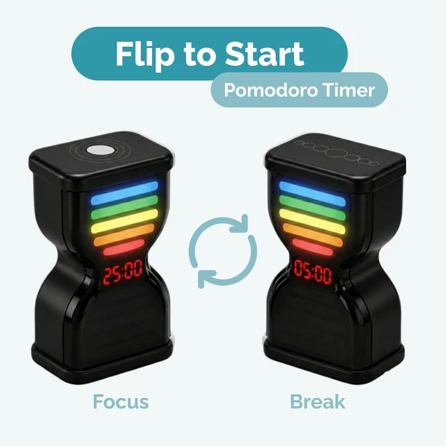 Alt view image 7 of 7 - Pomodoro Timer for Productivity, Visual Countdown with Light Flow, Flip Timer 25/5 min, Custom Countdown Count-up, USB-C Rechargeable, Silent, Study for Kids Students ADHD Gift Work Classroom Office