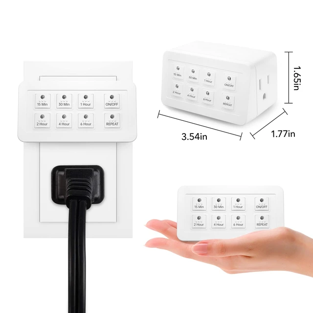 Alt view image 2 of 7 - Indoor Countdown Timer with Repeat Function, 2-Outlets, 3-Prong | Digital Timer for Electrical Outlets, Heavy Duty Accurate Compact Size for Appliance, 15A/1875W 12 HP ETL Listed