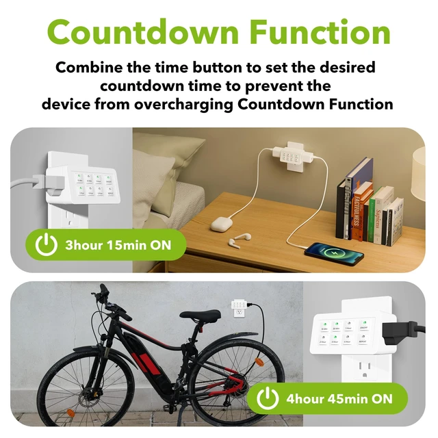 Alt view image 5 of 7 - Indoor Countdown Timer with Repeat Function, 2-Outlets, 3-Prong | Digital Timer for Electrical Outlets, Heavy Duty Accurate Compact Size for Appliance, 15A/1875W 12 HP ETL Listed