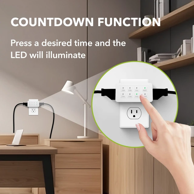 Alt view image 6 of 7 - Indoor Countdown Timer with Repeat Function, 2-Outlets, 3-Prong | Digital Timer for Electrical Outlets, Heavy Duty Accurate Compact Size for Appliance, 15A/1875W 12 HP ETL Listed