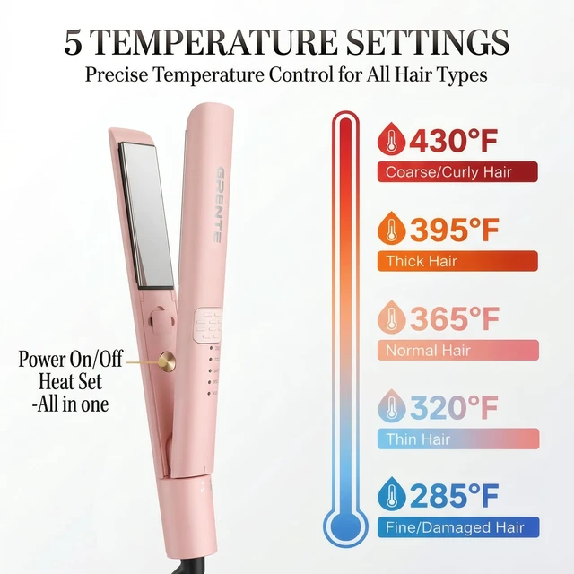 Alt view image 6 of 7 - Titanium Flat Iron Travel Hair Straightener and Curler 2 in 1 with Quick Fast Heating, 1 Inch Professional Straightening Iron, 5 Temp Settings for All Hair Types, Dual Voltage & Auto-Shut Off(Pink)