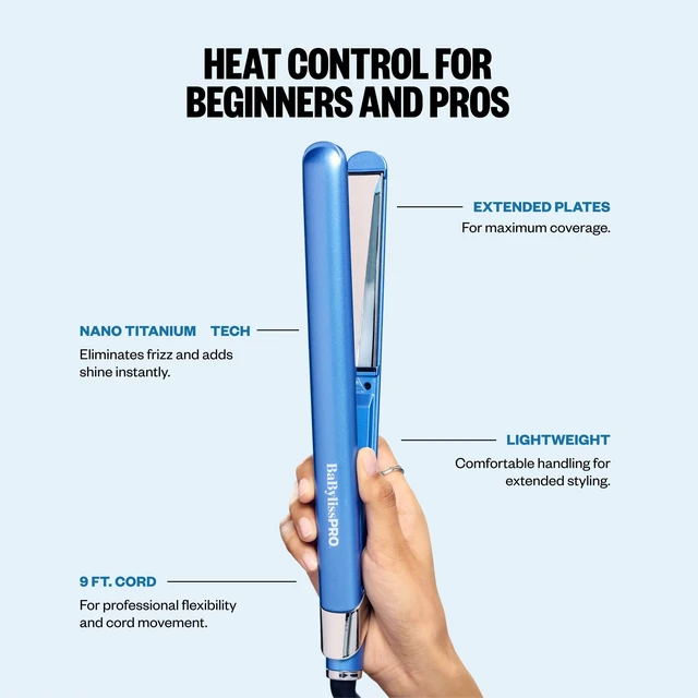 Alt view image 5 of 7 - The Ultra Sleek Flat Iron, Nano Titanium, Extended Plates, 1" | Flat iron hair straightener with ceramic heater, 5 digital heat settings, LED display, and 9-ft cord for flexible styling