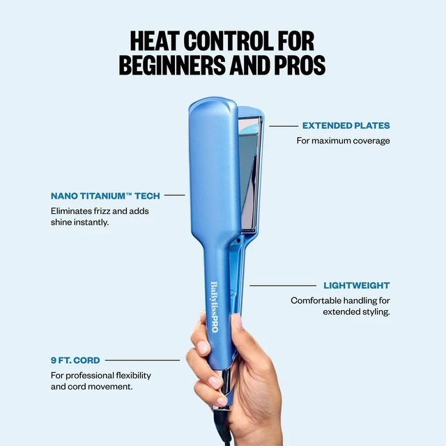 Alt view image 5 of 7 - The Ultra Sleek Flat Iron, Nano Titanium, Extended Plates, 2" | Flat iron hair straightener with ceramic heater, 5 digital heat settings, LED display, and 9-ft cord for flexible styling