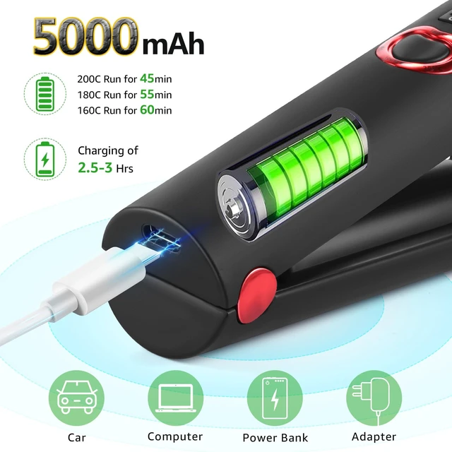 Alt view image 4 of 7 - Cordless Mini Hair Straightener, USB-C Rechargeable Travel Flat Iron | 2-in-1 Straightener & Curler with 3 Heat Settings, Compact Design for Travel, Quick Touch-Ups & Fine to Medium Hair
