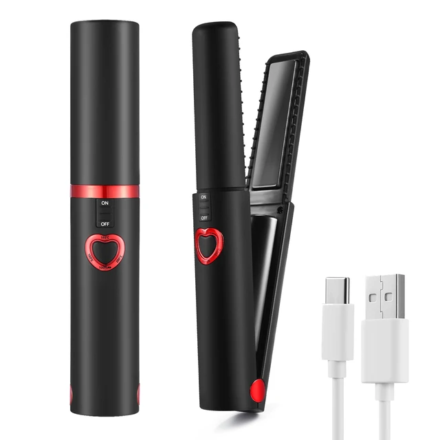 Alt view image 7 of 7 - Cordless Mini Hair Straightener, USB-C Rechargeable Travel Flat Iron | 2-in-1 Straightener & Curler with 3 Heat Settings, Compact Design for Travel, Quick Touch-Ups & Fine to Medium Hair