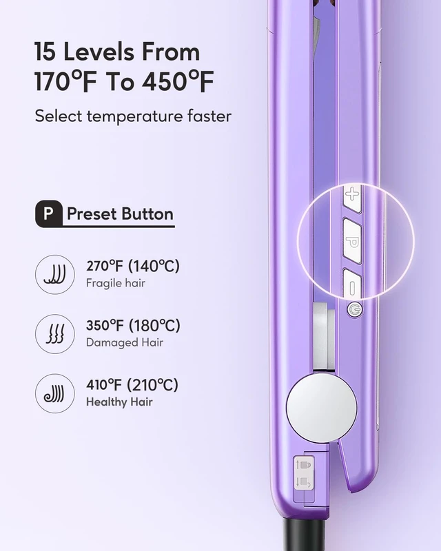 Alt view image 5 of 7 - Pro Flat Iron Hair Straightener, 100% Pure Titanium Flat Iron for Easy Glide, Straightener and Curler for All Hairstyles, Dual Voltage (Purple)
