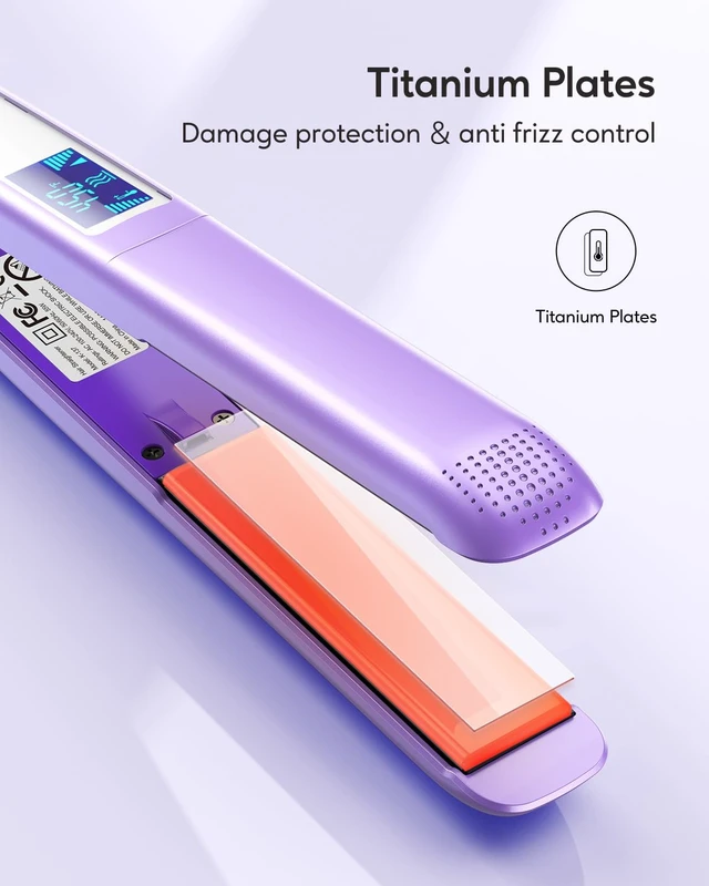 Alt view image 7 of 7 - Pro Flat Iron Hair Straightener, 100% Pure Titanium Flat Iron for Easy Glide, Straightener and Curler for All Hairstyles, Dual Voltage (Purple)