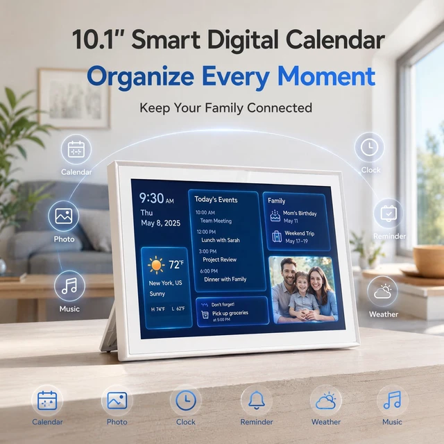Alt view image 2 of 7 - Digital Calendar 10.1" Smart Calendar, 1280 * 800 IPS HD Interactive Touchscreen Electronic Calendar for Family Schedules, WiFi Digital Picture Frame Built-in 32GB Memory