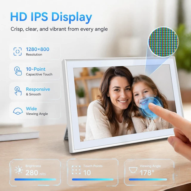 Alt view image 6 of 7 - Digital Calendar 10.1" Smart Calendar, 1280 * 800 IPS HD Interactive Touchscreen Electronic Calendar for Family Schedules, WiFi Digital Picture Frame Built-in 32GB Memory