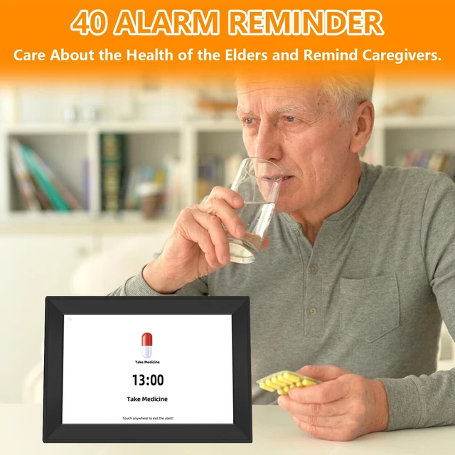 Alt view image 3 of 7 - 10.1" Touchscreen Digital Calendar Alarm Clock, Dementia Clocks for Seniors Extra Large Display Clock with Day and Date for Elderly, 40 Reminders&64 Alarms&Auto-Dimming&Auto DST(Black)