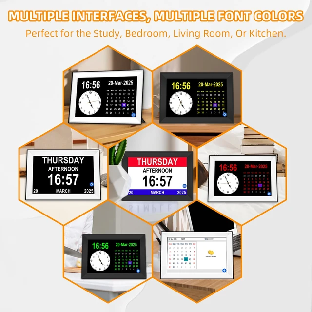 Alt view image 5 of 7 - 10.1" Touchscreen Digital Calendar Alarm Clock, Dementia Clocks for Seniors Extra Large Display Clock with Day and Date for Elderly, 40 Reminders&64 Alarms&Auto-Dimming&Auto DST(Black)
