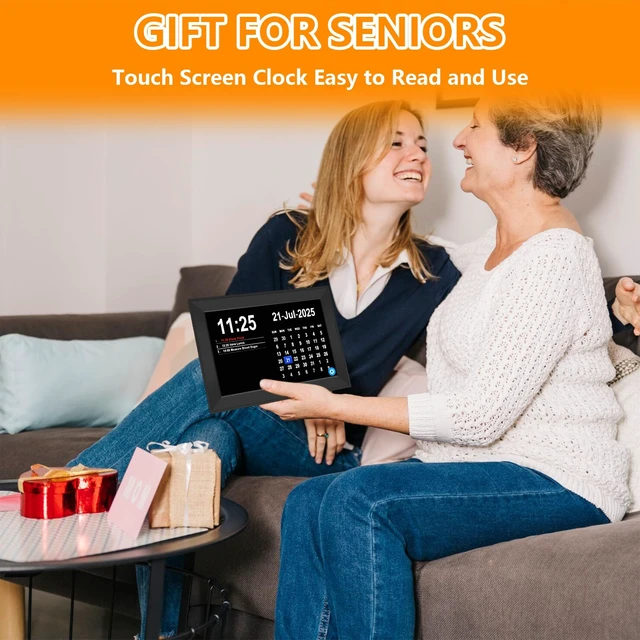 Alt view image 7 of 7 - 10.1" Touchscreen Digital Calendar Alarm Clock, Dementia Clocks for Seniors Extra Large Display Clock with Day and Date for Elderly, 40 Reminders&64 Alarms&Auto-Dimming&Auto DST(Black)