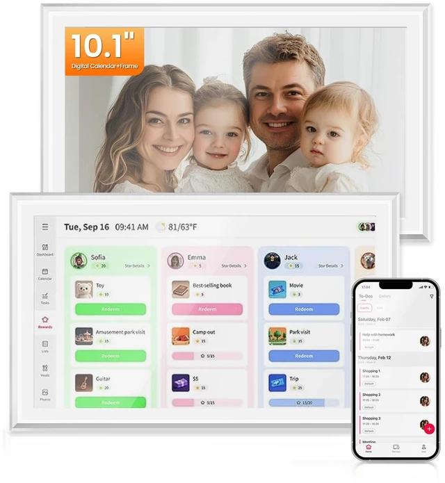 Main image of 10.1" Digital Calendar, No Subscription, Compact Family Planner | Compact HD Touchscreen Calendar with Chore Tracking, Meal Planning, Family Sync and Digital Photo Frame for Small Spaces