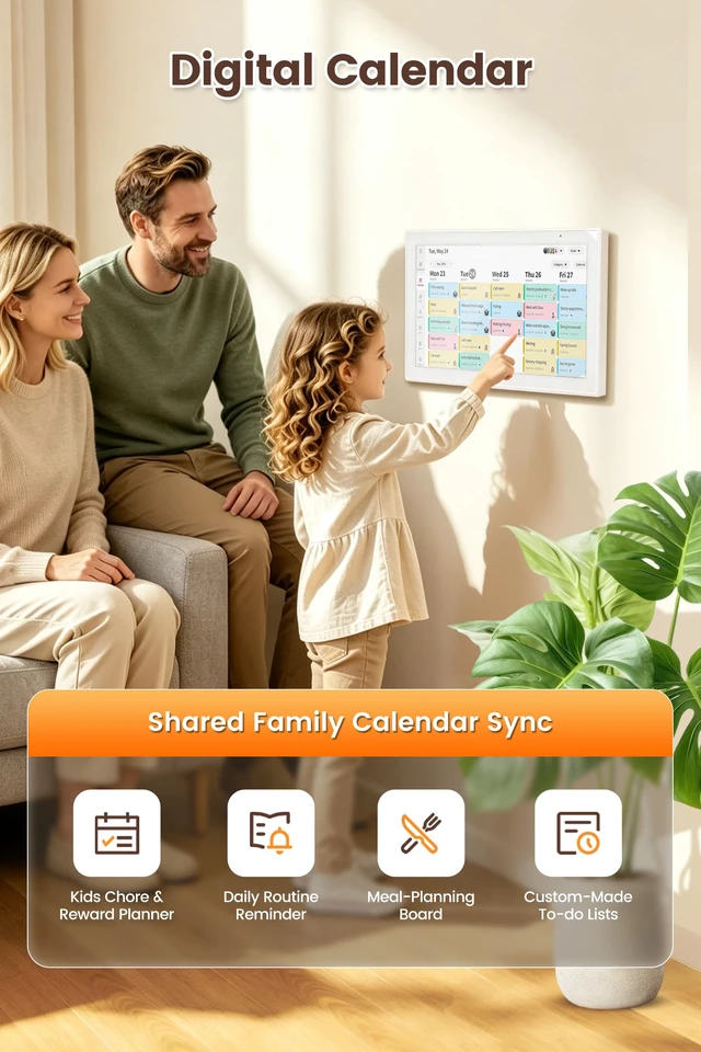 Alt view image 2 of 7 - 10.1" Digital Calendar, No Subscription, Compact Family Planner | Compact HD Touchscreen Calendar with Chore Tracking, Meal Planning, Family Sync and Digital Photo Frame for Small Spaces