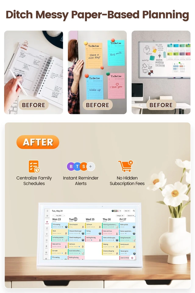 Alt view image 4 of 7 - 10.1" Digital Calendar, No Subscription, Compact Family Planner | Compact HD Touchscreen Calendar with Chore Tracking, Meal Planning, Family Sync and Digital Photo Frame for Small Spaces