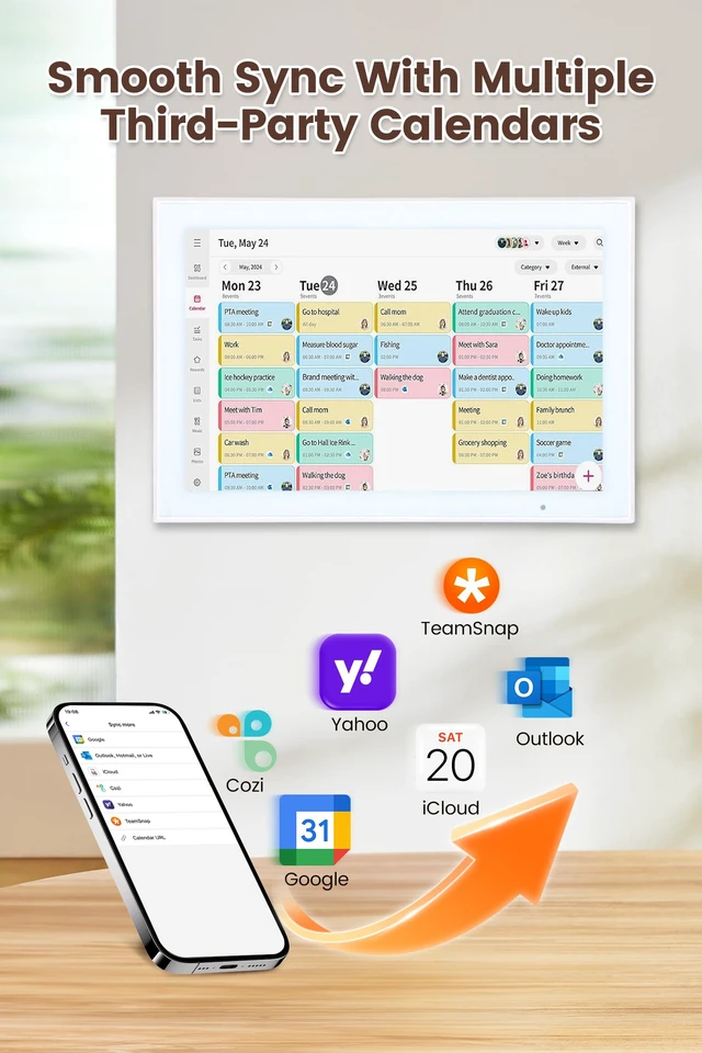 Alt view image 5 of 7 - 10.1" Digital Calendar, No Subscription, Compact Family Planner | Compact HD Touchscreen Calendar with Chore Tracking, Meal Planning, Family Sync and Digital Photo Frame for Small Spaces