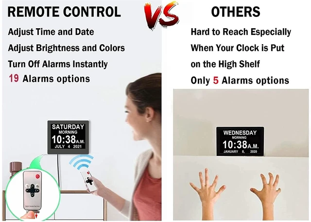 Alt view image 6 of 7 - 19 Alarms Dementia Clock 8 Inch Large Display, Auto DST, 10 Levels Auto Dimmable, Non-Abbreviated Date and Day Calendar Clock for Seniors, with Power Adaptor, Picture Frame Feature