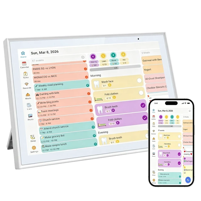 Main image of Digital Calendar 10.1 Inch, 10-Point Capacitive Touch 1280 * 800 HD Screen, Family Chore Chart, Wall and Desk Mount To Do Meal Planner, Multiuse Digital Photo Frame Gift for Mom and Family