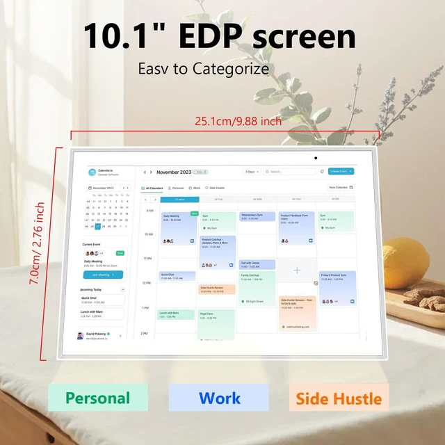 Alt view image 3 of 7 - Digital Calendar 10.1 Inch, 10-Point Capacitive Touch 1280 * 800 HD Screen, Family Chore Chart, Wall and Desk Mount To Do Meal Planner, Multiuse Digital Photo Frame Gift for Mom and Family