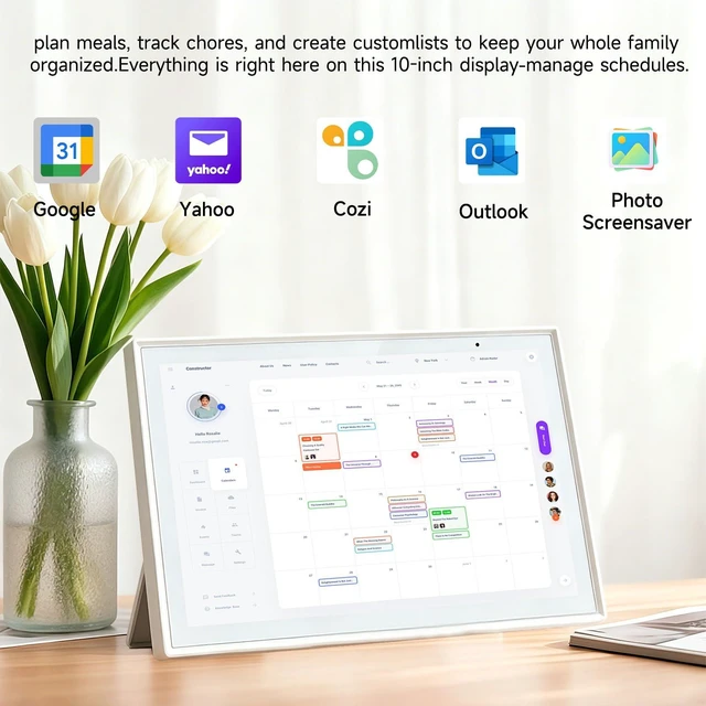 Alt view image 6 of 7 - Digital Calendar 10.1 Inch, 10-Point Capacitive Touch 1280 * 800 HD Screen, Family Chore Chart, Wall and Desk Mount To Do Meal Planner, Multiuse Digital Photo Frame Gift for Mom and Family