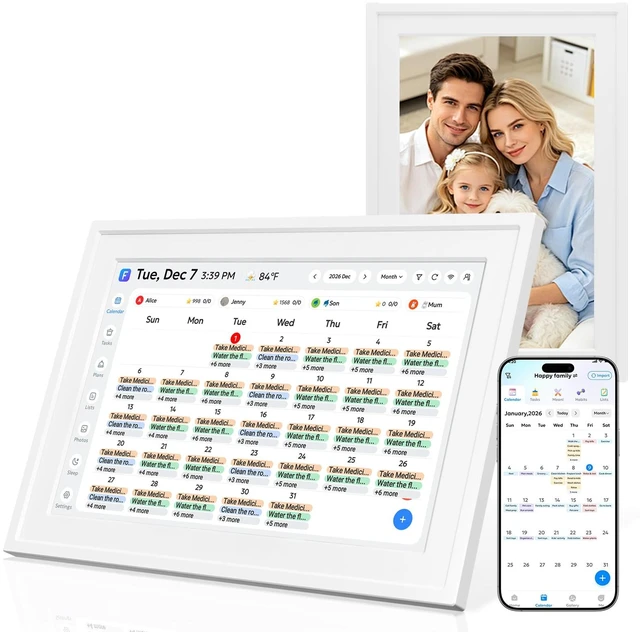 Main image of Smart Digital Calendar No Subscription 10.1" Touch Screen | FamilyPlanner Desk Organizer with Chore Chart & Star Rewards, Meal Plan, Photo Frame & Art Display, Wall/Desk Mount