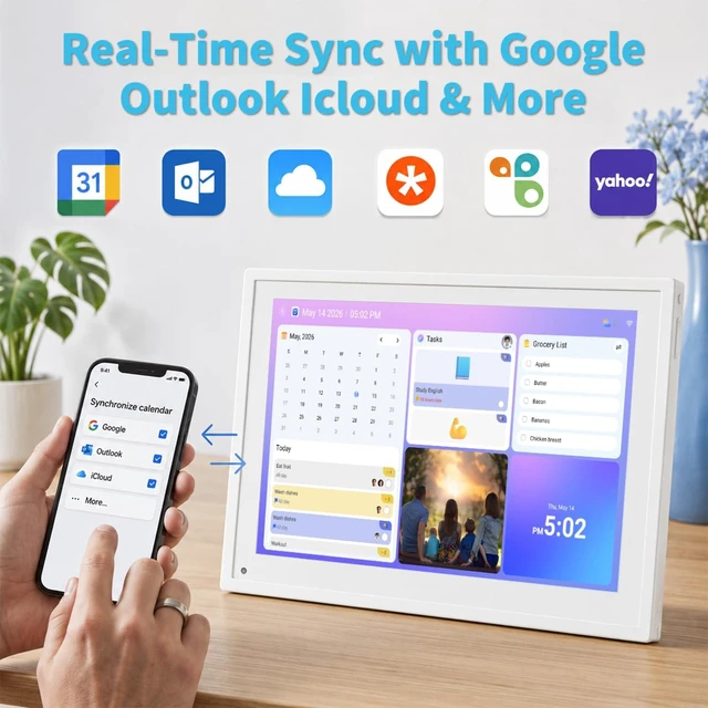 Alt view image 2 of 7 - 10.1" Digital Calendar Electronic Calendar for Busy Families - HD Touchscreen Chore Chart Star Rewards Meal Planner, Auto Sync Third-Party Cal, No Subscription, Digital Picture Frame, Gift for Mom Dad