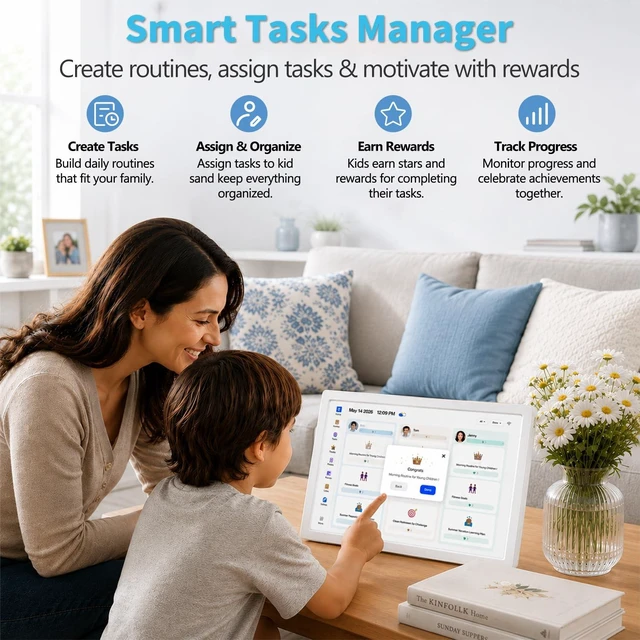Alt view image 4 of 7 - 10.1" Digital Calendar Electronic Calendar for Busy Families - HD Touchscreen Chore Chart Star Rewards Meal Planner, Auto Sync Third-Party Cal, No Subscription, Digital Picture Frame, Gift for Mom Dad