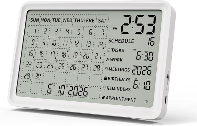 Main image of Digital Calendar, Digital Desk Planner Schedule Reminder Clock with Day and Date, Chargeable 8 Inch Large Display (White, 8 inch)