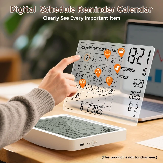 Alt view image 2 of 7 - Digital Calendar, Digital Desk Planner Schedule Reminder Clock with Day and Date, Chargeable 8 Inch Large Display (White, 8 inch)