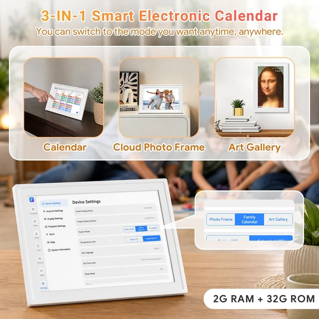Alt view image 2 of 7 - Smart Digital Calendar No Subscription 10.1" Touch Screen | FamilyPlanner Desk Organizer with Chore Chart & Star Rewards, Meal Plan, Photo Frame & Art Display, Wall/Desk Mount