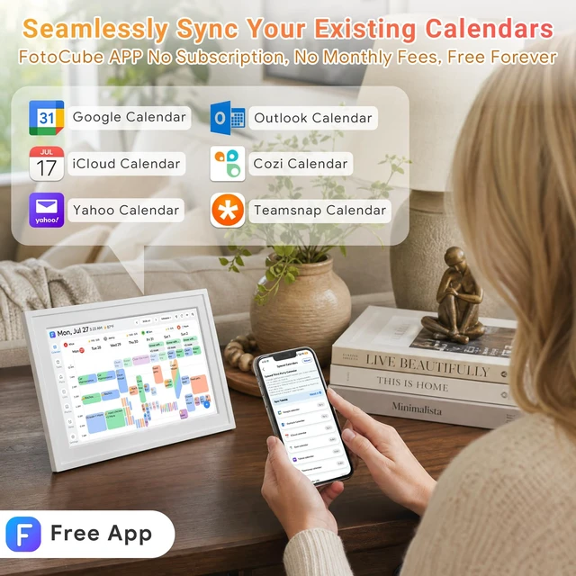 Alt view image 4 of 7 - Smart Digital Calendar No Subscription 10.1" Touch Screen | FamilyPlanner Desk Organizer with Chore Chart & Star Rewards, Meal Plan, Photo Frame & Art Display, Wall/Desk Mount