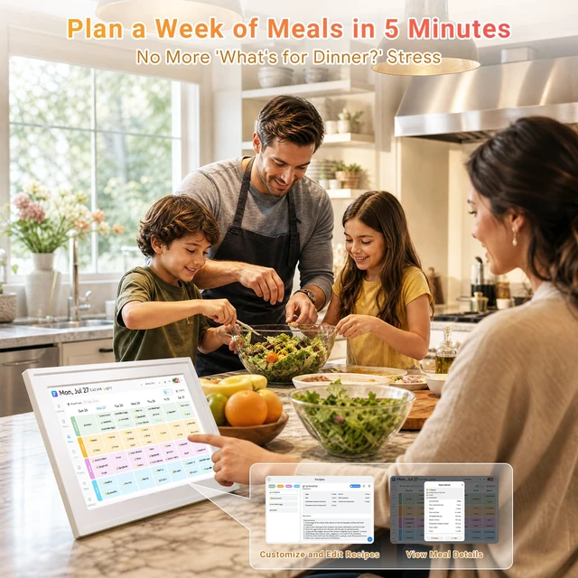 Alt view image 6 of 7 - Smart Digital Calendar No Subscription 10.1" Touch Screen | FamilyPlanner Desk Organizer with Chore Chart & Star Rewards, Meal Plan, Photo Frame & Art Display, Wall/Desk Mount
