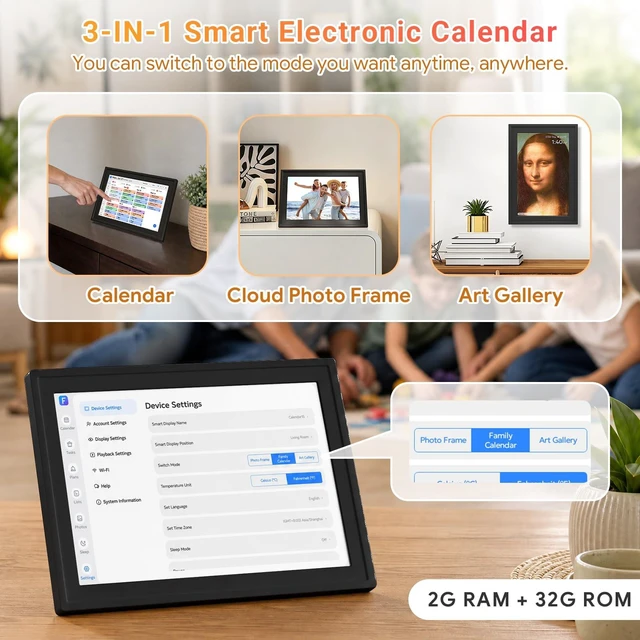 Alt view image 2 of 7 - 10.1-Inch Digital Wall CalendarNo Subscription Smart Home Scheduling | Desk Organizer with Chore Chart & Star Rewards, Meal Plan, Photo Frame & Art Display, Wall/Desk Mount