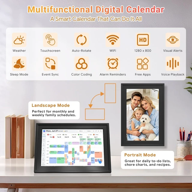 Alt view image 3 of 7 - 10.1-Inch Digital Wall CalendarNo Subscription Smart Home Scheduling | Desk Organizer with Chore Chart & Star Rewards, Meal Plan, Photo Frame & Art Display, Wall/Desk Mount