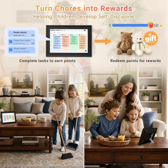 Alt view image 5 of 7 - 10.1-Inch Digital Wall CalendarNo Subscription Smart Home Scheduling | Desk Organizer with Chore Chart & Star Rewards, Meal Plan, Photo Frame & Art Display, Wall/Desk Mount