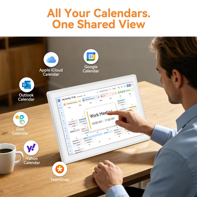Alt view image 2 of 7 - 10.1" Smart Digital Calendar, No Subscription Family Hub | Calendar Sync, Meal Planner, Photo & Video Display, Touch Screen, Wall & Desk Mount for Family Organization