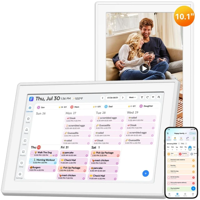 Main image of 10.1" Smart Digital Calendar, No Subscription Family Hub | Calendar Sync, Meal Planner, Photo & Video Display, Touch Screen, Wall & Desk Mount for Family Organization