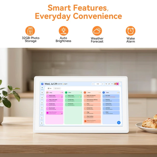 Alt view image 5 of 7 - 10.1" Smart Digital Calendar, No Subscription Family Hub | Calendar Sync, Meal Planner, Photo & Video Display, Touch Screen, Wall & Desk Mount for Family Organization