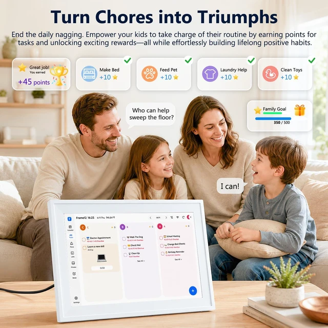 Alt view image 3 of 7 - 10.1" Smart Digital Calendar, Two - Way Sync with Phones,Chore Charts,Achievement Rewards, AI Meal Planning,Smart Touchscreen Interactive Display for Family Schedules and Cloud Photo